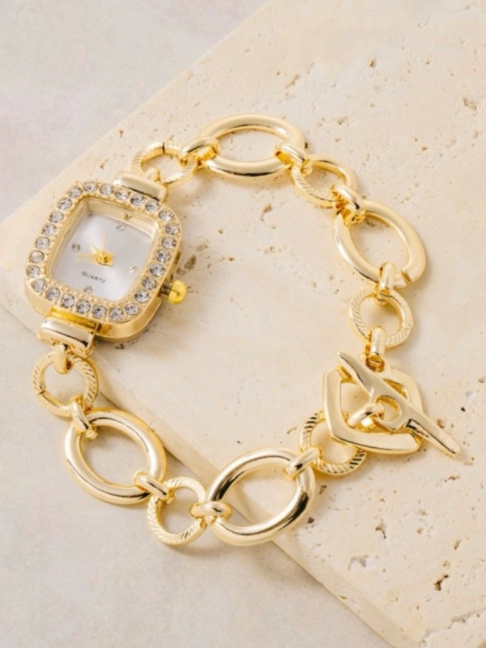 Gold Crystal Accent Bracelet Watch - Unbranded